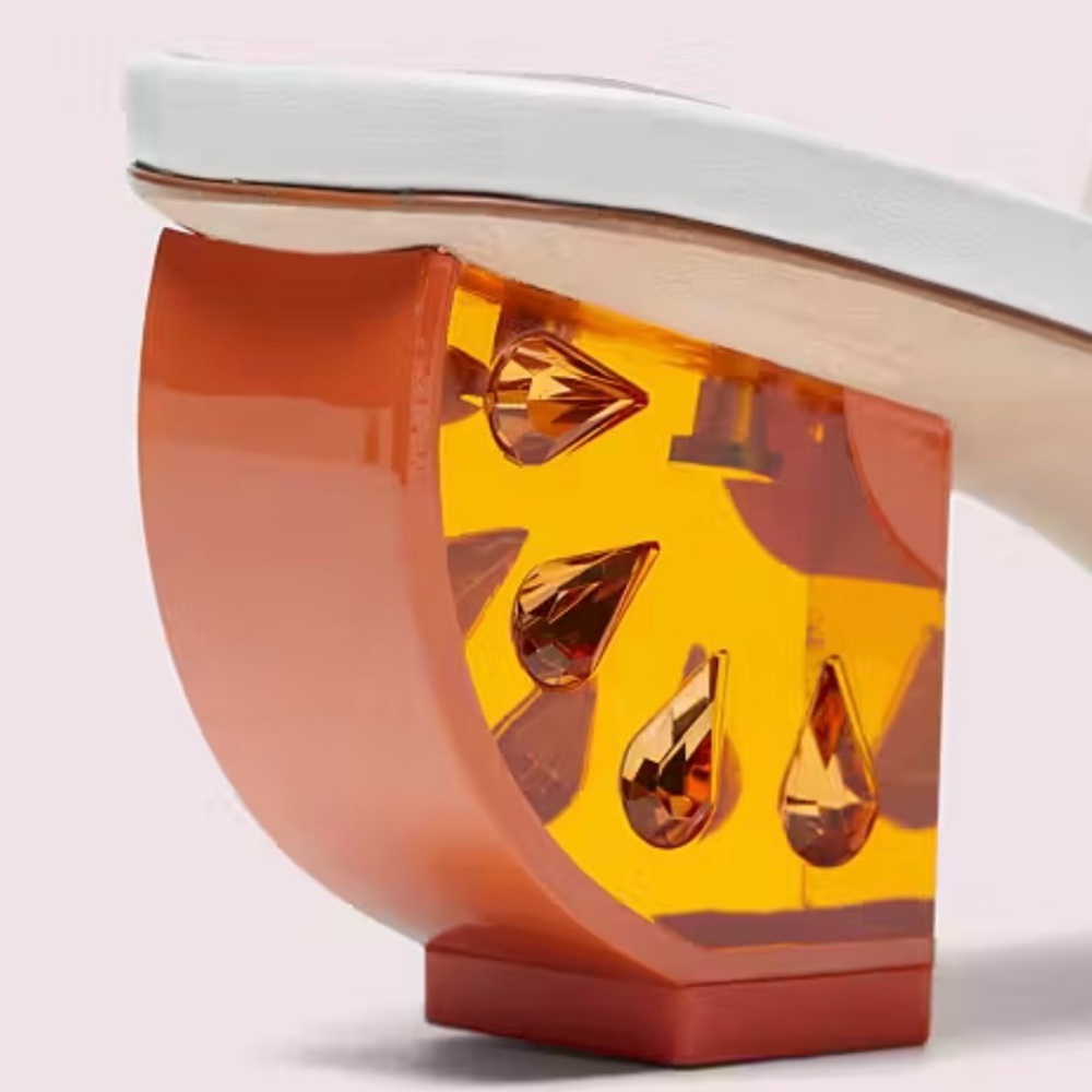 NIB Kate Spade Citrus Slide Sandals Women's Parchment (Off-White & Orange) sz 8 - Picture 2 of 6